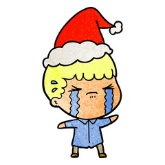 textured cartoon of a man crying wearing santa hat