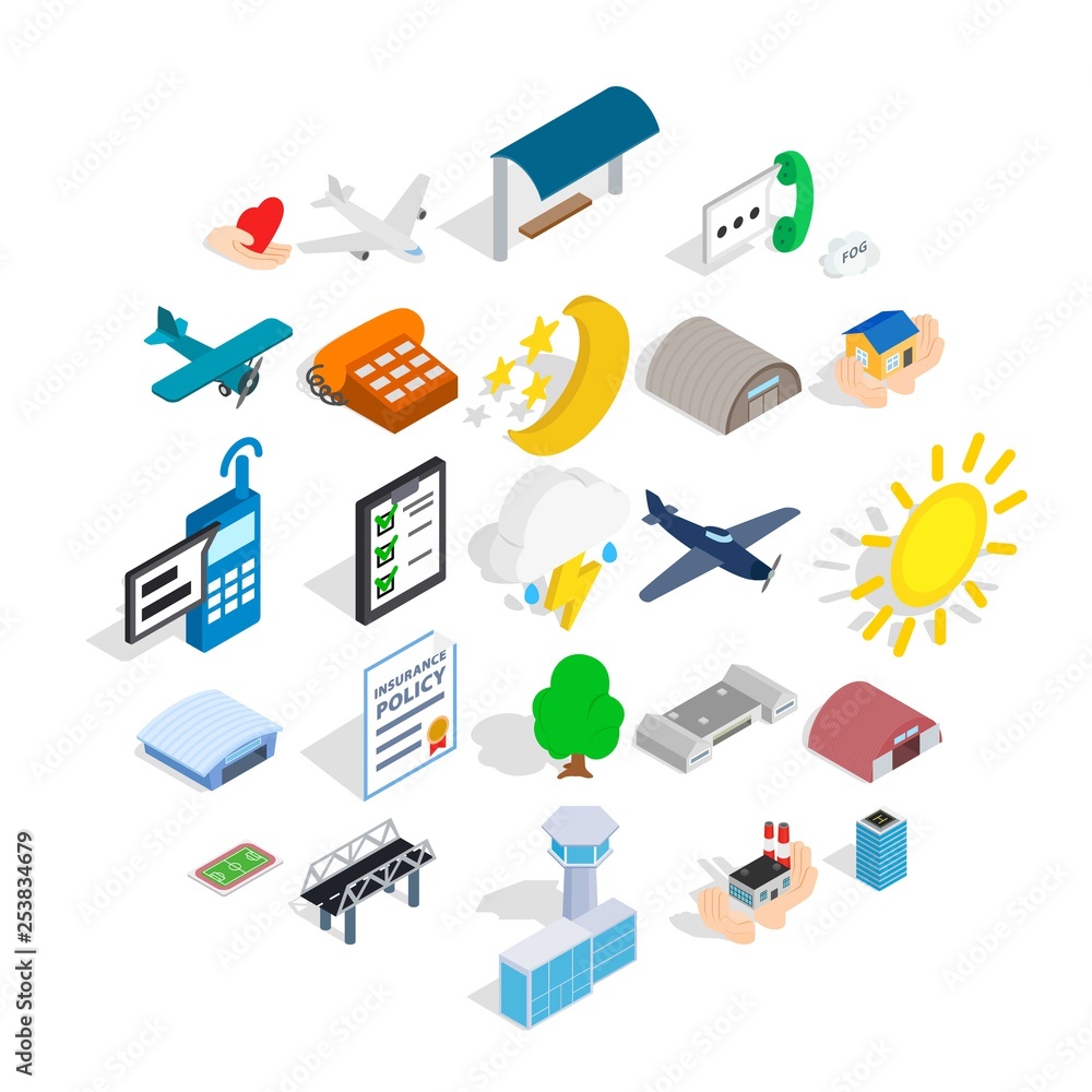 Poster flight icons set. isometric set of 25 flight vector icons for web isolated on white background