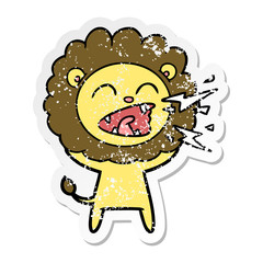 distressed sticker of a cartoon roaring lion