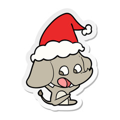 cute sticker cartoon of a elephant wearing santa hat