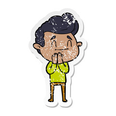 distressed sticker of a happy cartoon man