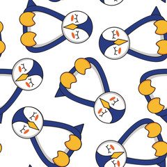 Seamless pattern with blue penguins, which slepping 