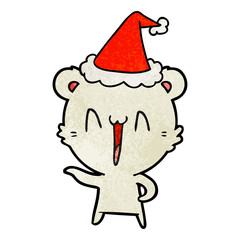 laughing polar bear textured cartoon of a wearing santa hat