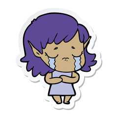 sticker of a cartoon crying elf girl