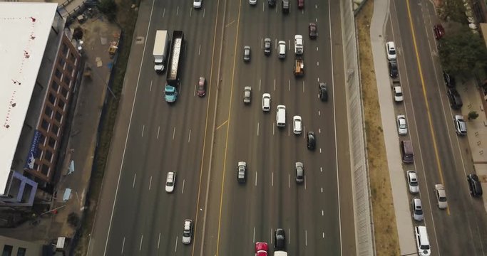 Drone hovers over Highway showing traffic
