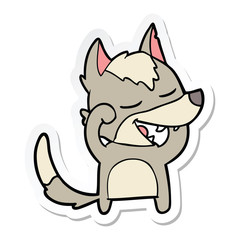 sticker of a cartoon wolf laughing