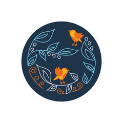 Little birds on the branches. Outline. Vector