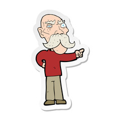 Obraz premium sticker of a cartoon annoyed old man pointing