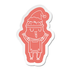 happy cartoon  sticker of a robot wearing santa hat