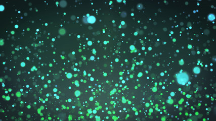 Green particles background, dust particles with real lens flare. glitter lights. Abstract glitter background, green bokeh background