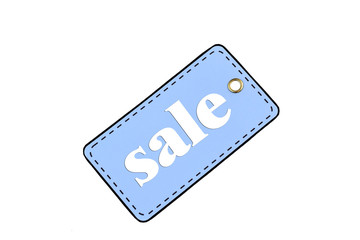 Colorful tag or label, isolated on white background. Close-up. Copy space.