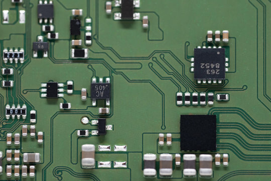 Close-up on processor on electronic circuit board
