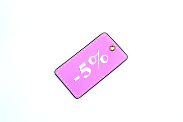 Colorful tag or label, isolated on white background. Close-up. Copy space.