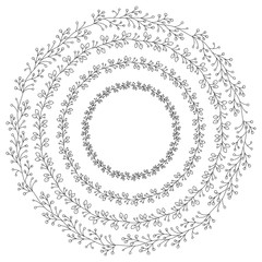 Doodle illustration. Hand drawn frame. Vintage set of doodle wreath. Great design for any purposes. Isolated vector. Hand drawn doodle icons set. Vector floral design card. Sketch vector illustration.