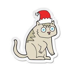 sticker of a cartoon cat wearing christmas hat