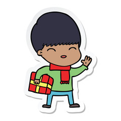 sticker of a happy cartoon boy