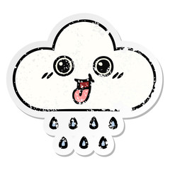 distressed sticker of a cute cartoon rain cloud