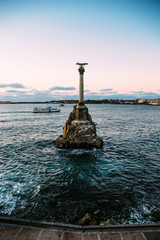 Sevastopol city symbol at sunset - Monument to the Sunken Ships, Famous Sevastopol historic statue...