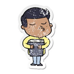 distressed sticker of a cartoon model guy pouting