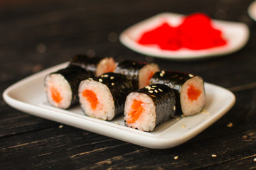 sushi rolls Fresh and delicious (portion of sushi) - Sushi menu. Japanese food. food background