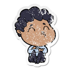 distressed sticker of a cartoon man pouting
