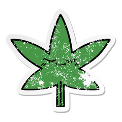 distressed sticker of a cute cartoon marijuana leaf
