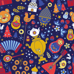 Naklejka premium Russian Moscow colored icons seamless background abstract pattern. Vector illustration