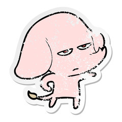 distressed sticker of a annoyed cartoon elephant