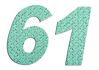Number 61  with hand knitted texture on white background