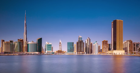 Fototapeta na wymiar Amazing Dubai city center skyline at the sunrise, Dubai, United Arab Emirates 