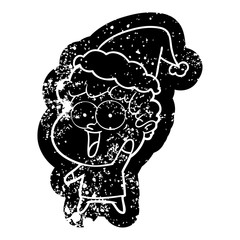 cartoon distressed icon of a happy man wearing santa hat