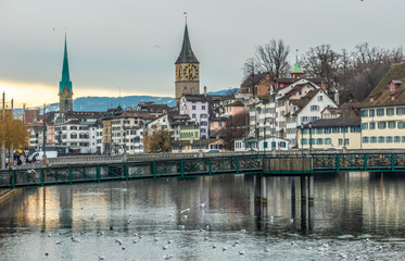 Zurich, a leading global city and among the world's largest financial centres despite having a relatively small population and while keeping a quaint, idyllic village-like atmosphere. Switzerland.