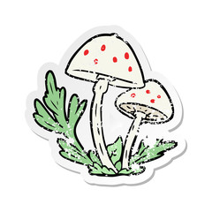 distressed sticker of a cartoon mushrooms