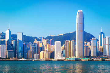 Obraz premium Amazing Hong Kong city skyline and Victoria peak behind , China