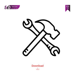 Outline tools icon isolated on white background. Popular icons for 2019 year. Line pictogram. Graphic design, mobile application, logo, user interface. EPS 10 format vector