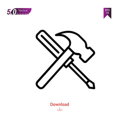 Outline tools icon isolated on white background. Popular icons for 2019 year. Line pictogram. Graphic design, mobile application, logo, user interface. EPS 10 format vector