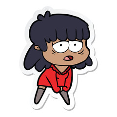 sticker of a cartoon tired woman