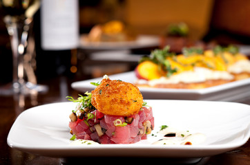 Ahi Tuna Tartare with Deep Fried Soft Boiled Egg