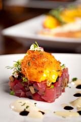 Ahi Tuna Tartare with Deep Fried Soft Boiled Egg