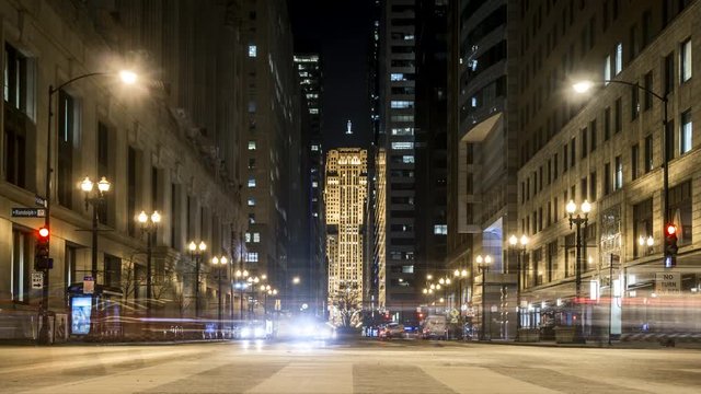 4K Time Lapse of a Busy Street in Chicago at Night 