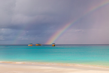 Rainbow in Paradise - beautiful rainbow on the maledives with boats in the the background
