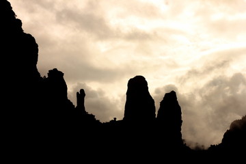 Silhouette of 'praying nun' formation at cathedral rock.