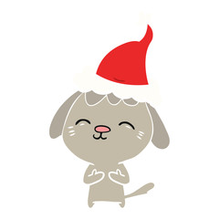 happy flat color illustration of a dog wearing santa hat