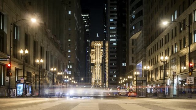 4K Time Lapse of a Busy Street in Chicago at Night (motion in)