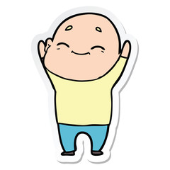 sticker of a happy cartoon bald man