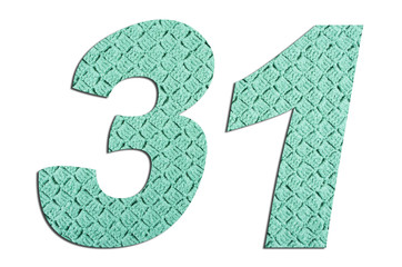 Number 31  with hand knitted texture on white background