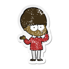 distressed sticker of a curious cartoon boy