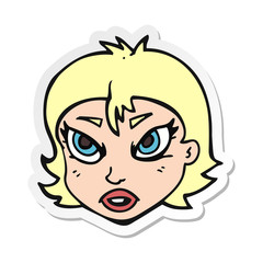 sticker of a cartoon angry female face