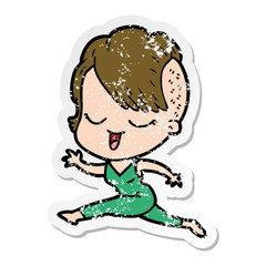 distressed sticker of a happy cartoon girl running