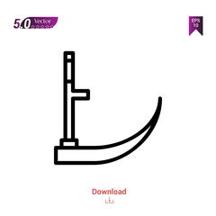 Outline scythe icon isolated on white background. Popular icons for 2019 year. Line pictogram. Graphic design, mobile application, logo, user interface. EPS 10 format vector